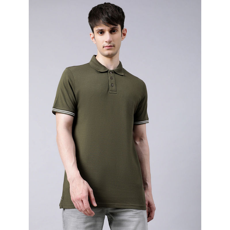 Matinique Olive Night Solid Polo Collar T-Shirt (M)